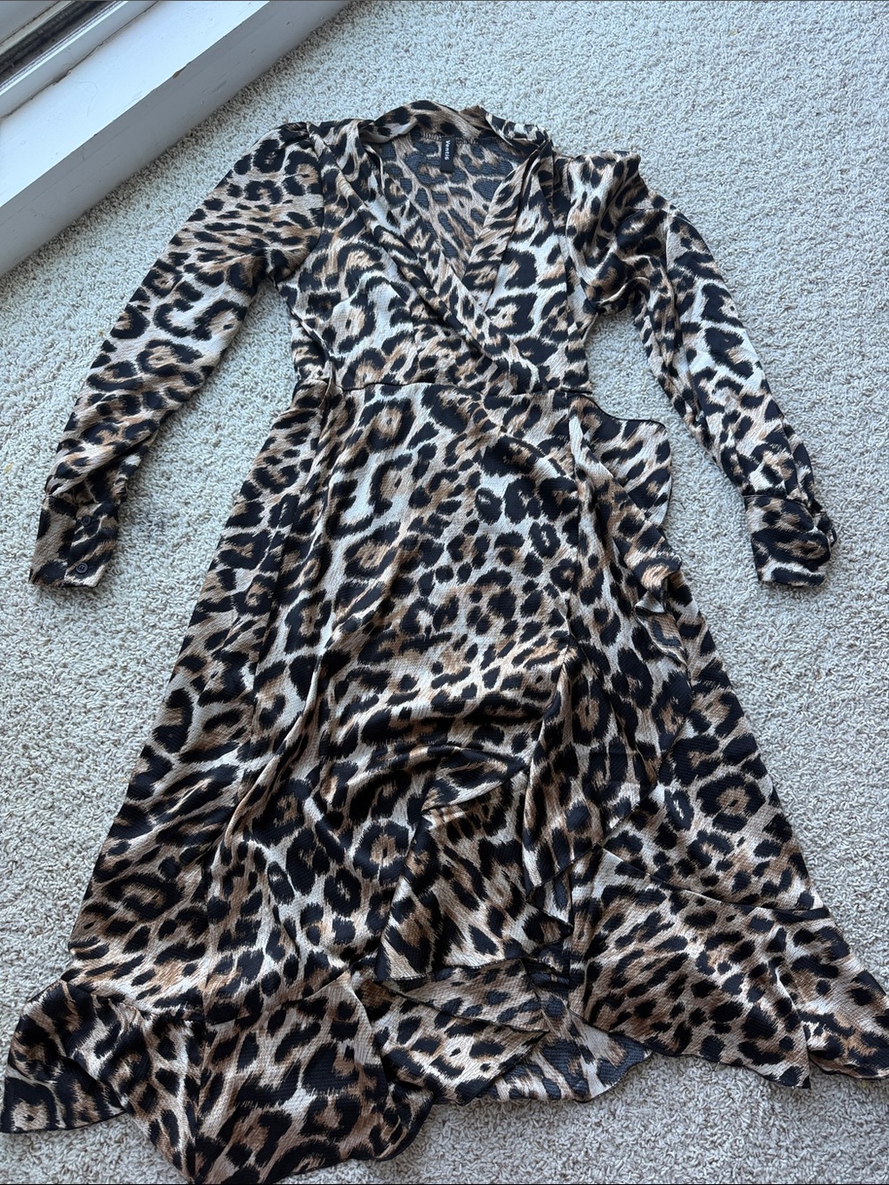 Leopard Print Wrap Maxi Dress - Beige/Black